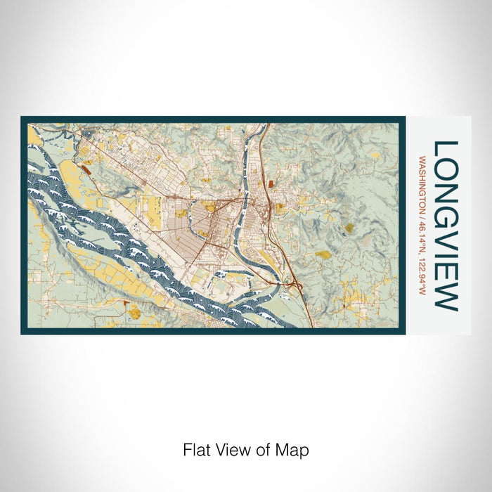 Rendered View of Longview Washington Map on 17oz Stainless Steel Insulated Bottle with printed woodblock style map