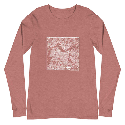 Louisville Kentucky  Map Unisex Long-Sleeve T-shirt with City inscription in Heather Mauve