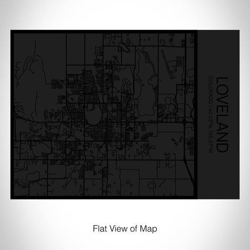 Rendered View of Loveland Colorado Map on 20oz Stainless Steel Insulated Bottle with Bamboo Top in Matte Black with printed Tactile Lines Map in Black