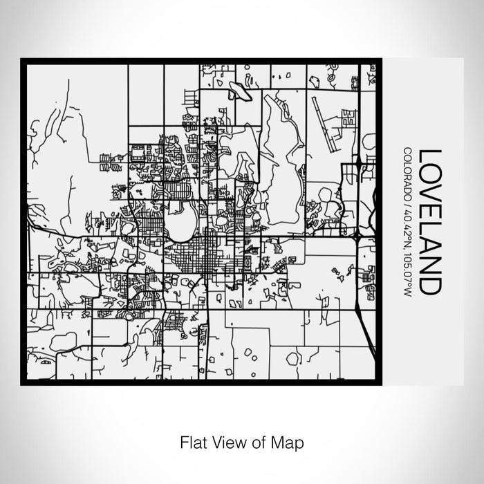 Rendered View of Loveland Colorado Map on 20oz Stainless Steel Insulated Bottle with Bamboo Top in Matte White with printed Tactile Lines Map in Black