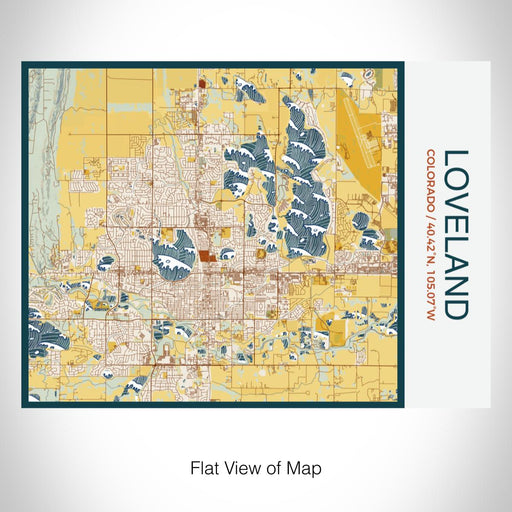 Rendered View of Loveland Colorado Map on 20oz Stainless Steel Insulated Bottle with Bamboo Top with printed woodblock style map