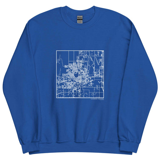 Loveland Colorado  Map Unisex Crewneck Sweater with City inscription in Royal Blue