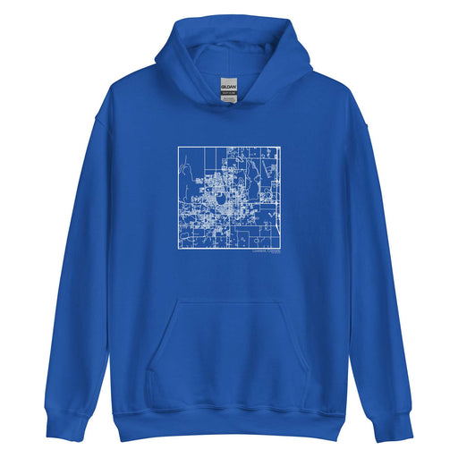 Loveland Colorado  Map Unisex Hoodie Sweater with City inscription in Royal Blue