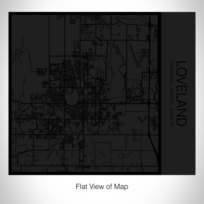 Rendered View of Loveland Colorado Map on 17oz Stainless Steel Insulated Tumbler in Matte Black with Tactile Lines