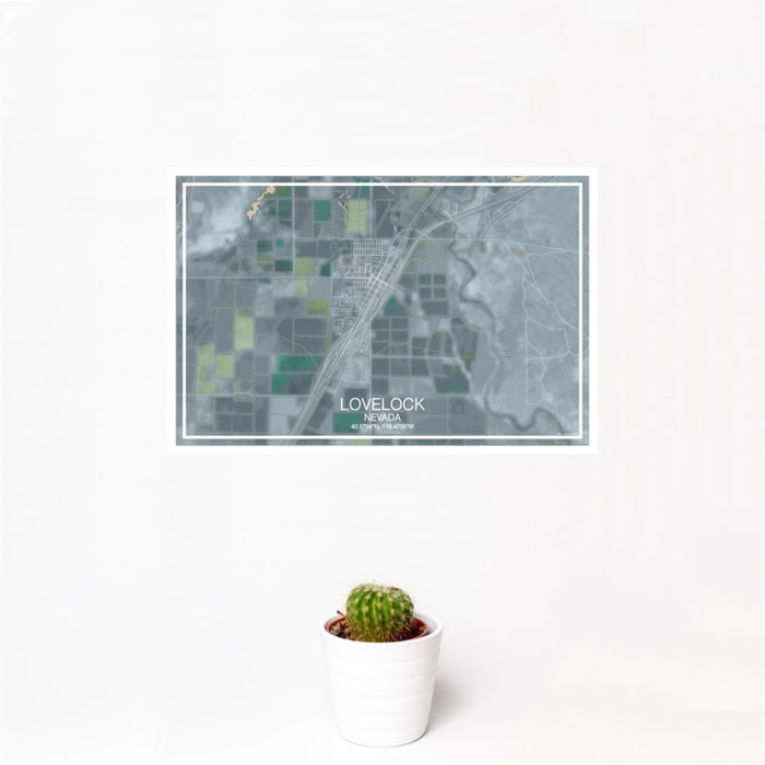 12x18 Lovelock Nevada Map Print Landscape Orientation in Afternoon Style With Small Cactus Plant in White Planter