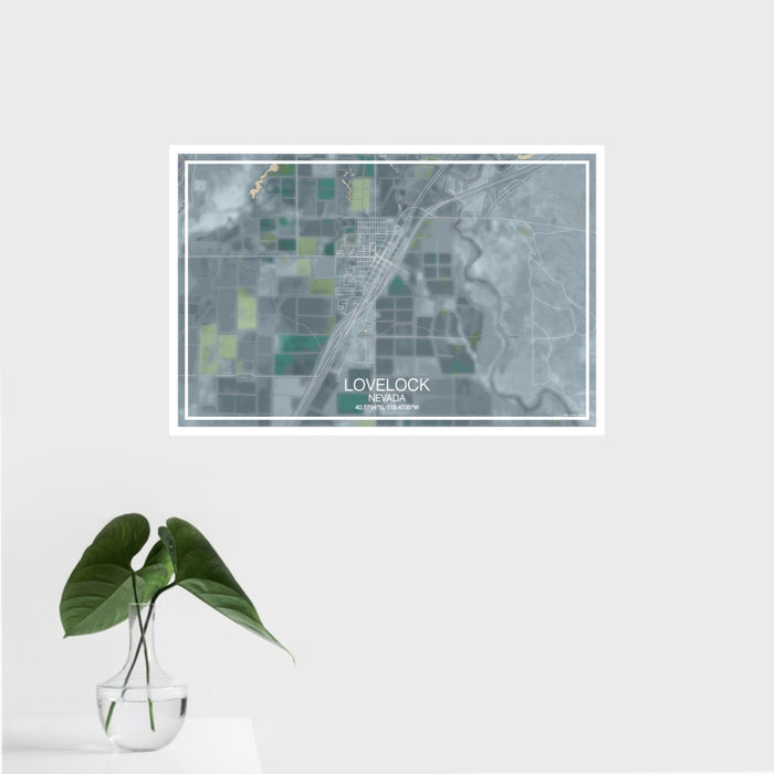 16x24 Lovelock Nevada Map Print Landscape Orientation in Afternoon Style With Tropical Plant Leaves in Water