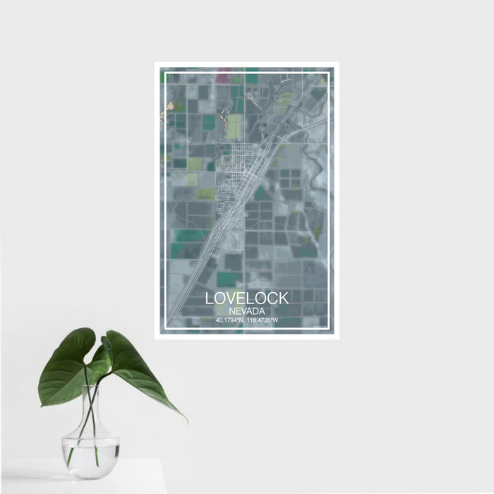 16x24 Lovelock Nevada Map Print Portrait Orientation in Afternoon Style With Tropical Plant Leaves in Water