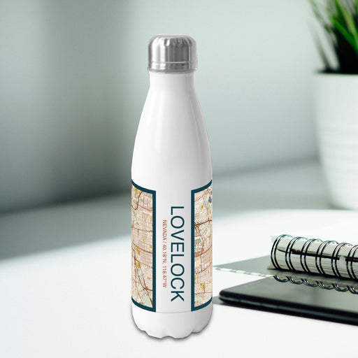 Lovelock Nevada Custom City Map Inscription Coordinates on 17oz Stainless Steel Insulated Bottle with printed woodblock style map