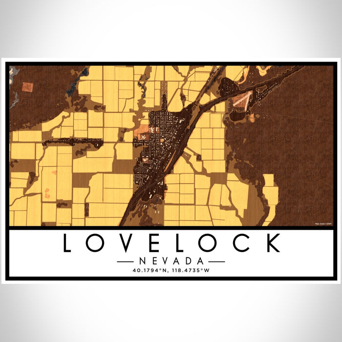Lovelock Nevada Map Print Landscape Orientation in Ember Style With Shaded Background
