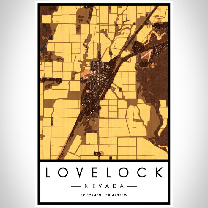 Lovelock Nevada Map Print Portrait Orientation in Ember Style With Shaded Background