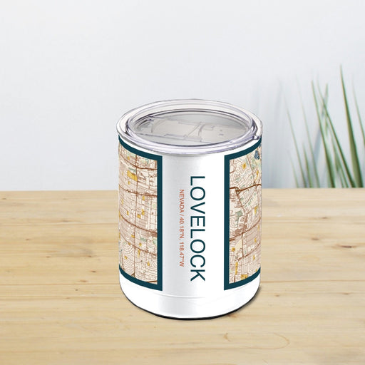 Lovelock Nevada Custom City Map Inscription Coordinates on 10oz Stainless Steel Insulated Cup in Woodblock with Sliding Lid