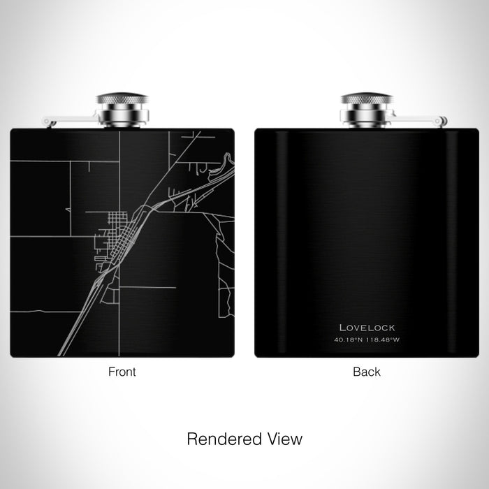 Rendered View of Lovelock Nevada Map on 6oz Stainless Steel Flask in Black