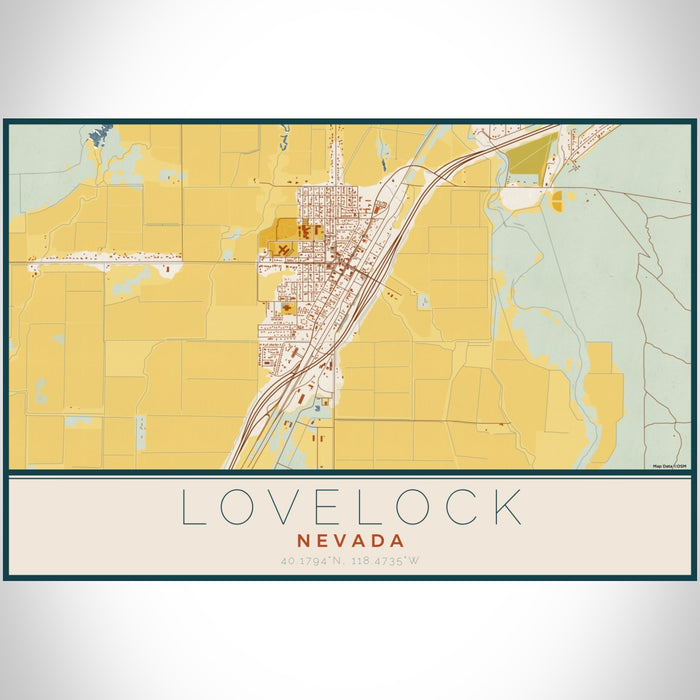 Lovelock Nevada Map Print Landscape Orientation in Woodblock Style With Shaded Background