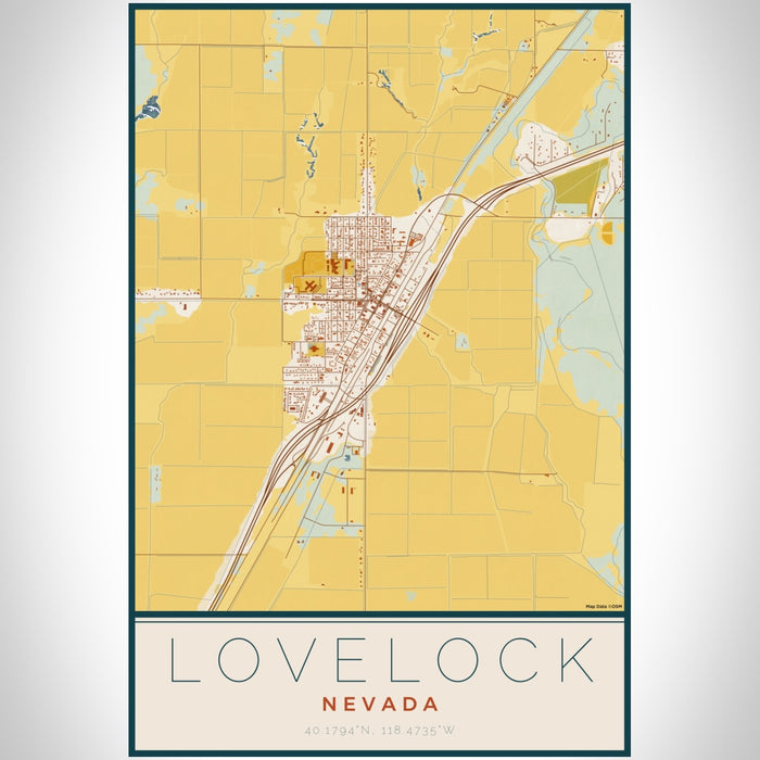 Lovelock Nevada Map Print Portrait Orientation in Woodblock Style With Shaded Background
