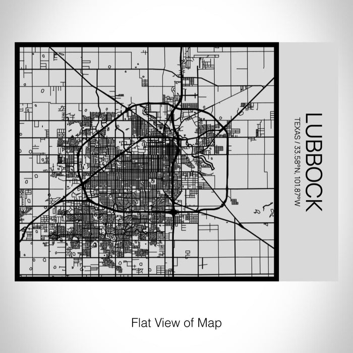 Rendered View of Lubbock Texas Map on 20oz Stainless Steel Insulated Bottle with Bamboo Top with printed Tactile Lines Map in Black