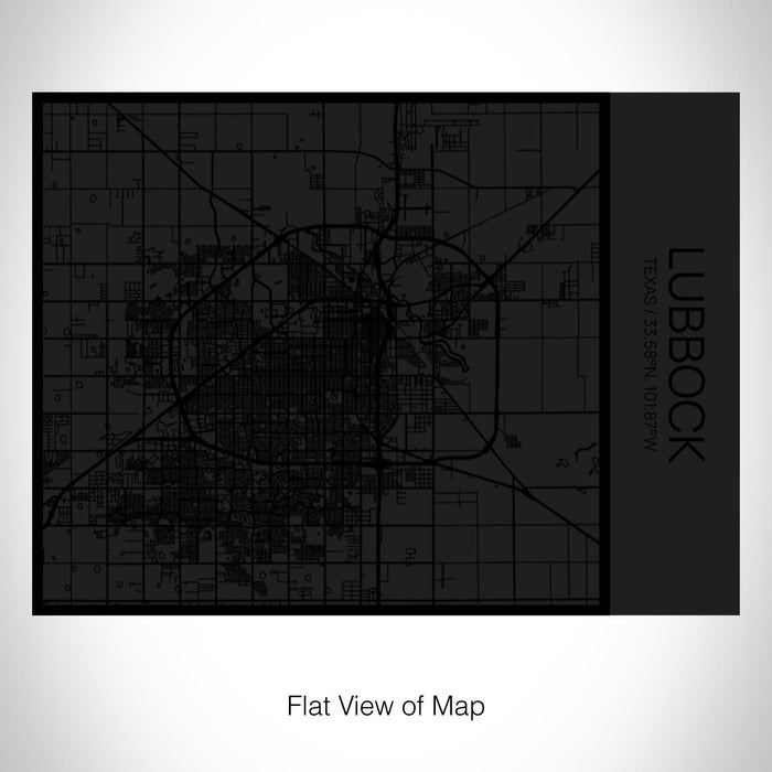 Rendered View of Lubbock Texas Map on 20oz Stainless Steel Insulated Bottle with Bamboo Top in Matte Black with printed Tactile Lines Map in Black