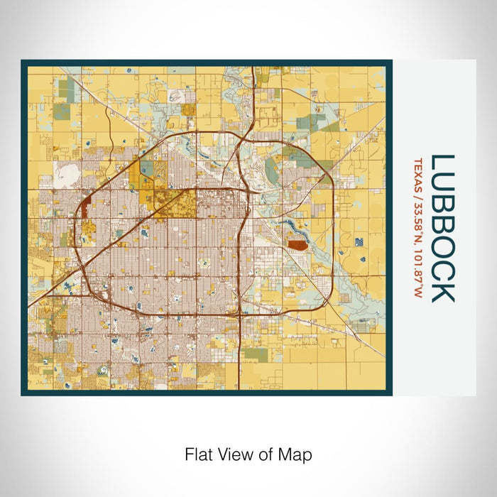 Rendered View of Lubbock Texas Map on 20oz Stainless Steel Insulated Bottle with Bamboo Top with printed woodblock style map