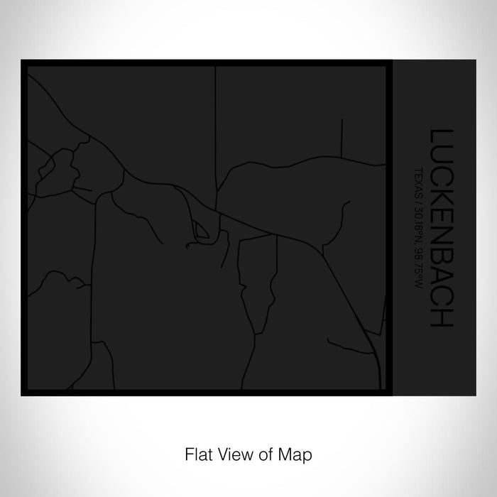 Rendered View of Luckenbach Texas Map on 20oz Stainless Steel Insulated Bottle with Bamboo Top in Matte Black with printed Tactile Lines Map in Black