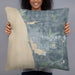 Person holding 22x22 Custom Ludington Michigan Map Throw Pillow in Afternoon