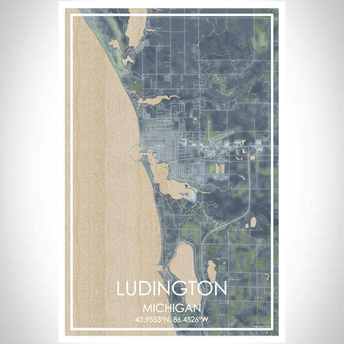 Ludington Michigan Map Print Portrait Orientation in Afternoon Style With Shaded Background