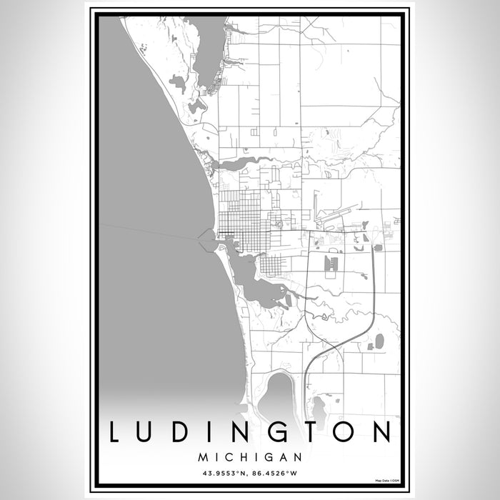 Ludington Michigan Map Print Portrait Orientation in Classic Style With Shaded Background