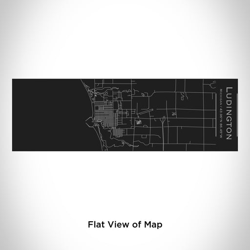 Rendered View of Ludington Michigan Map Engraving on 10oz Stainless Steel Insulated Cup with Sliding Lid in Black