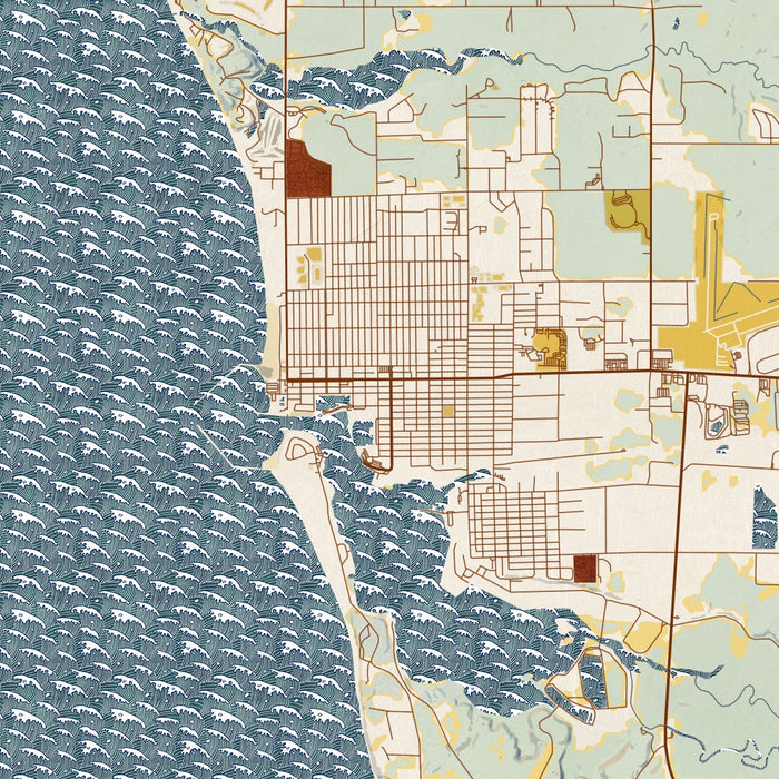 Ludington Michigan Map Print in Woodblock Style Zoomed In Close Up Showing Details