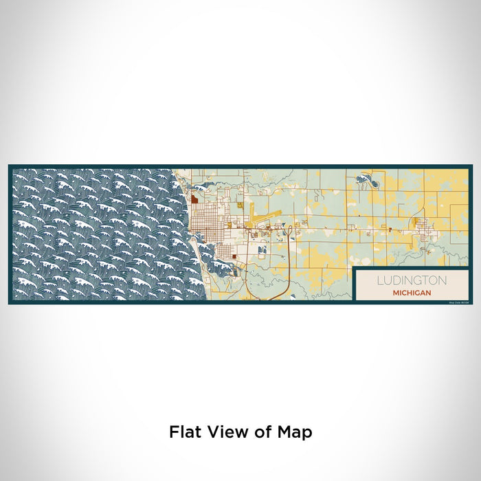 Flat View of Map Custom Ludington Michigan Map Enamel Mug in Woodblock