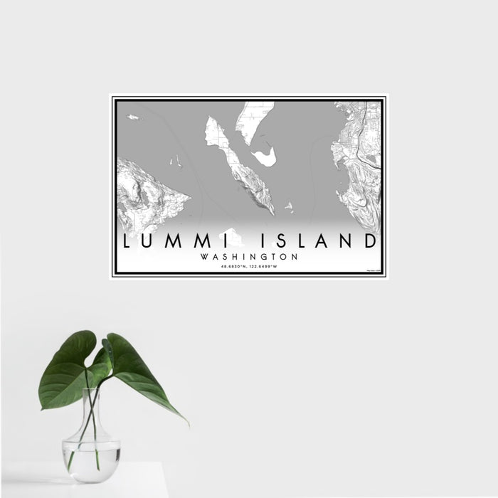 16x24 Lummi Island Washington Map Print Landscape Orientation in Classic Style With Tropical Plant Leaves in Water