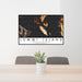 24x36 Lummi Island Washington Map Print Landscape Orientation in Ember Style Behind 2 Chairs Table and Potted Plant