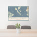 24x36 Lummi Island Washington Map Print Landscape Orientation in Woodblock Style Behind 2 Chairs Table and Potted Plant