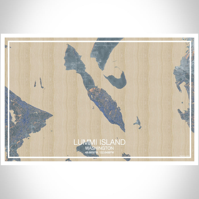 Lummi Island Washington Map Print Landscape Orientation in Afternoon Style With Shaded Background