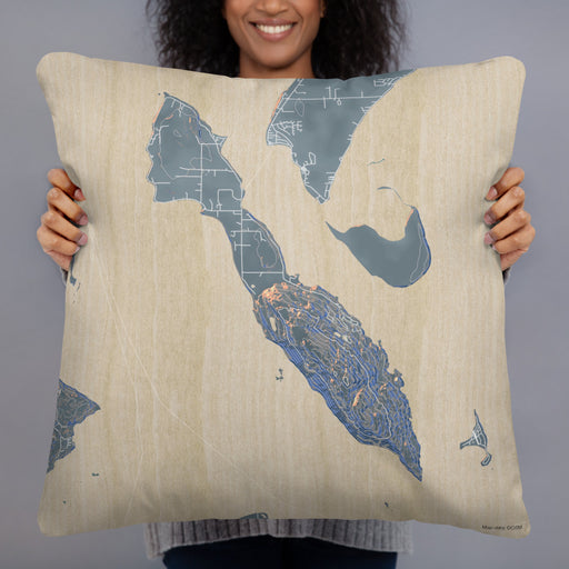 Person holding 22x22 Custom Lummi Island Washington Map Throw Pillow in Afternoon