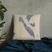 Custom Lummi Island Washington Map Throw Pillow in Afternoon on Bedding Against Wall