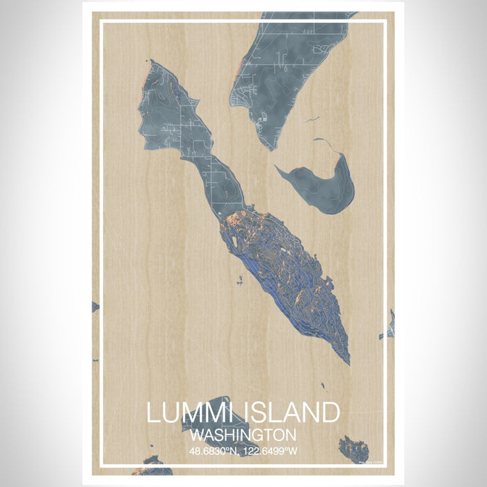 Lummi Island Washington Map Print Portrait Orientation in Afternoon Style With Shaded Background