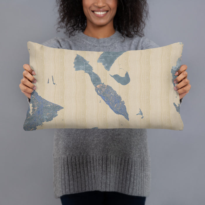 Person holding 20x12 Custom Lummi Island Washington Map Throw Pillow in Afternoon