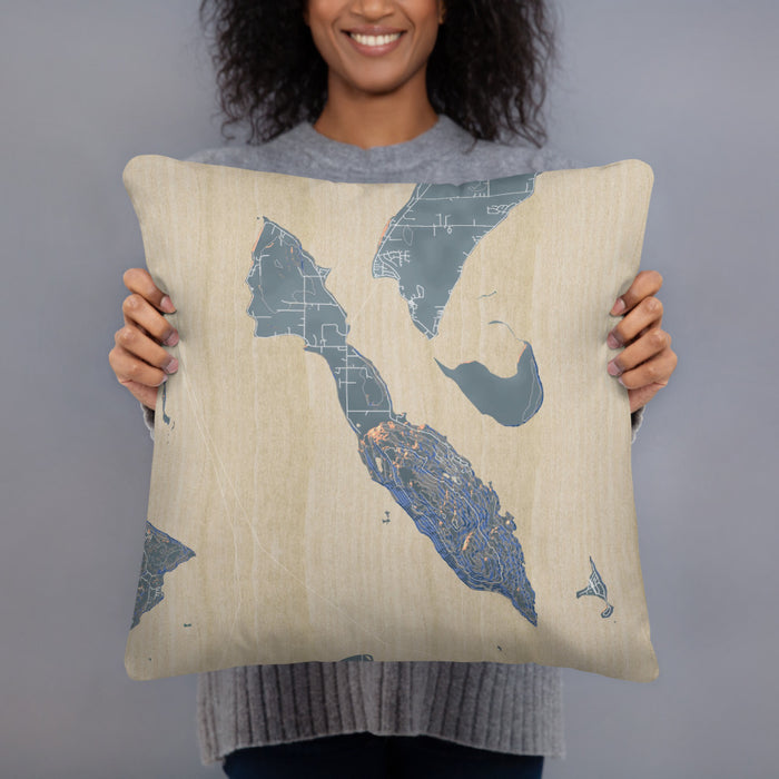 Person holding 18x18 Custom Lummi Island Washington Map Throw Pillow in Afternoon