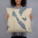 Person holding 18x18 Custom Lummi Island Washington Map Throw Pillow in Afternoon