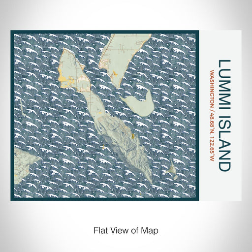 Rendered View of Lummi Island Washington Map on 20oz Stainless Steel Insulated Bottle with Bamboo Top with printed woodblock style map