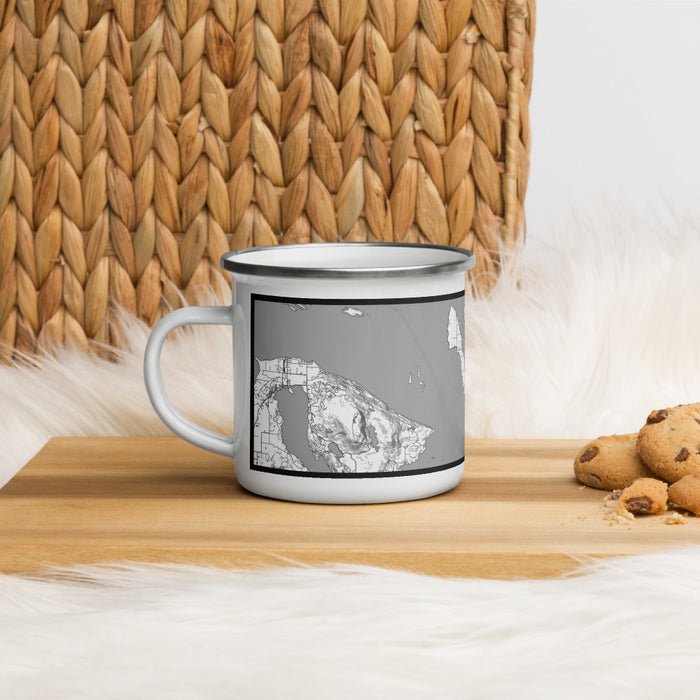 Left View Custom Lummi Island Washington Map Enamel Mug in Classic on Table Top