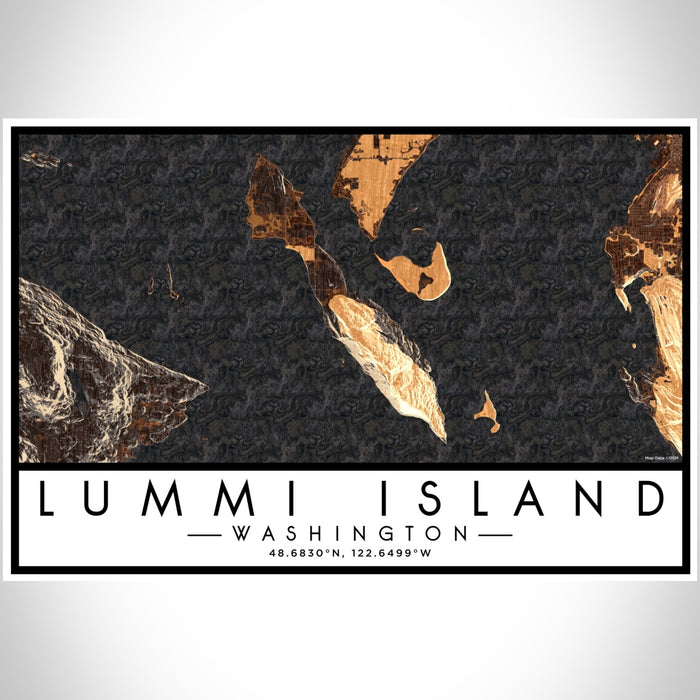 Lummi Island Washington Map Print Landscape Orientation in Ember Style With Shaded Background