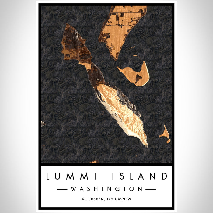 Lummi Island Washington Map Print Portrait Orientation in Ember Style With Shaded Background