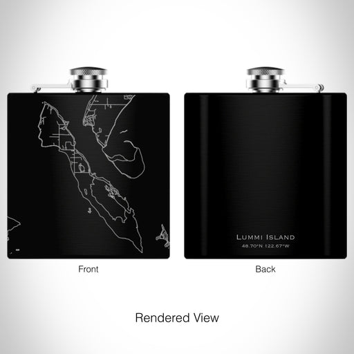 Rendered View of Lummi Island Washington Map on 6oz Stainless Steel Flask in Black