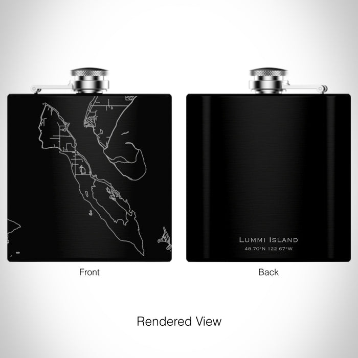 Rendered View of Lummi Island Washington Map on 6oz Stainless Steel Flask in Black