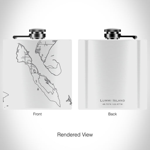Rendered View of Lummi Island Washington Map on 6oz Stainless Steel Flask in White