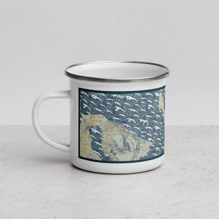 Left View Custom Lummi Island Washington Map Enamel Mug in Woodblock