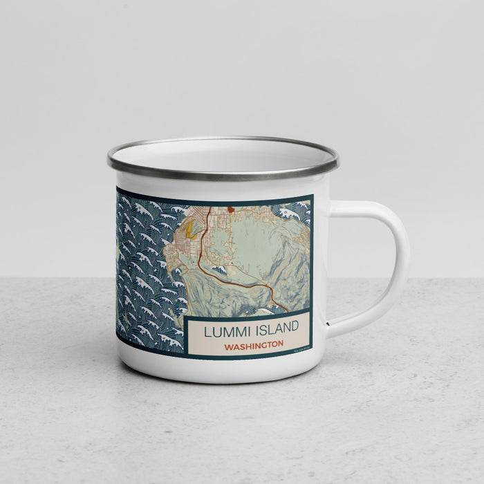 Right View Custom Lummi Island Washington Map Enamel Mug in Woodblock