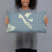 Person holding 20x12 Custom Lummi Island Washington Map Throw Pillow in Woodblock