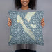 Person holding 18x18 Custom Lummi Island Washington Map Throw Pillow in Woodblock