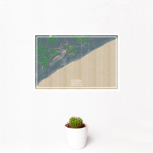 12x18 Lutsen Minnesota Map Print Landscape Orientation in Afternoon Style With Small Cactus Plant in White Planter